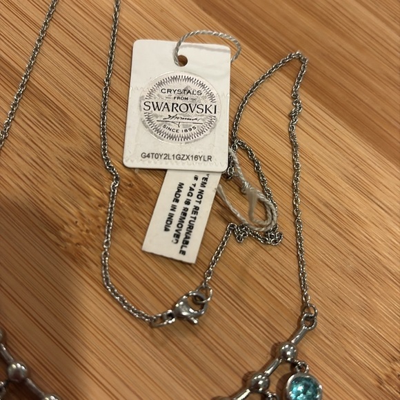 NWT Swarovski Silver Necklace with Aqua Crystals - Picture 5 of 8
